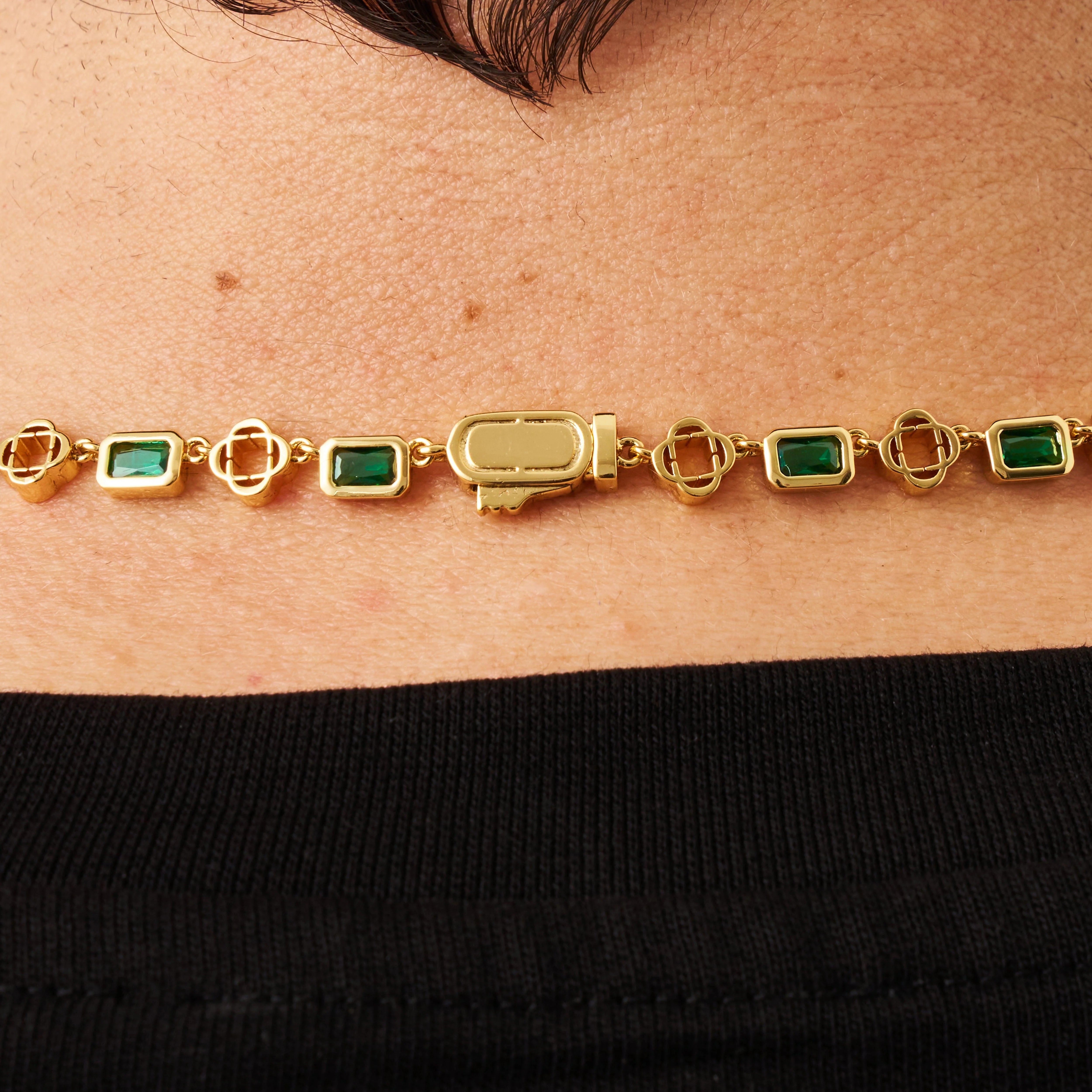 Green Gemstone Clover Necklace (Gold) - Image 5