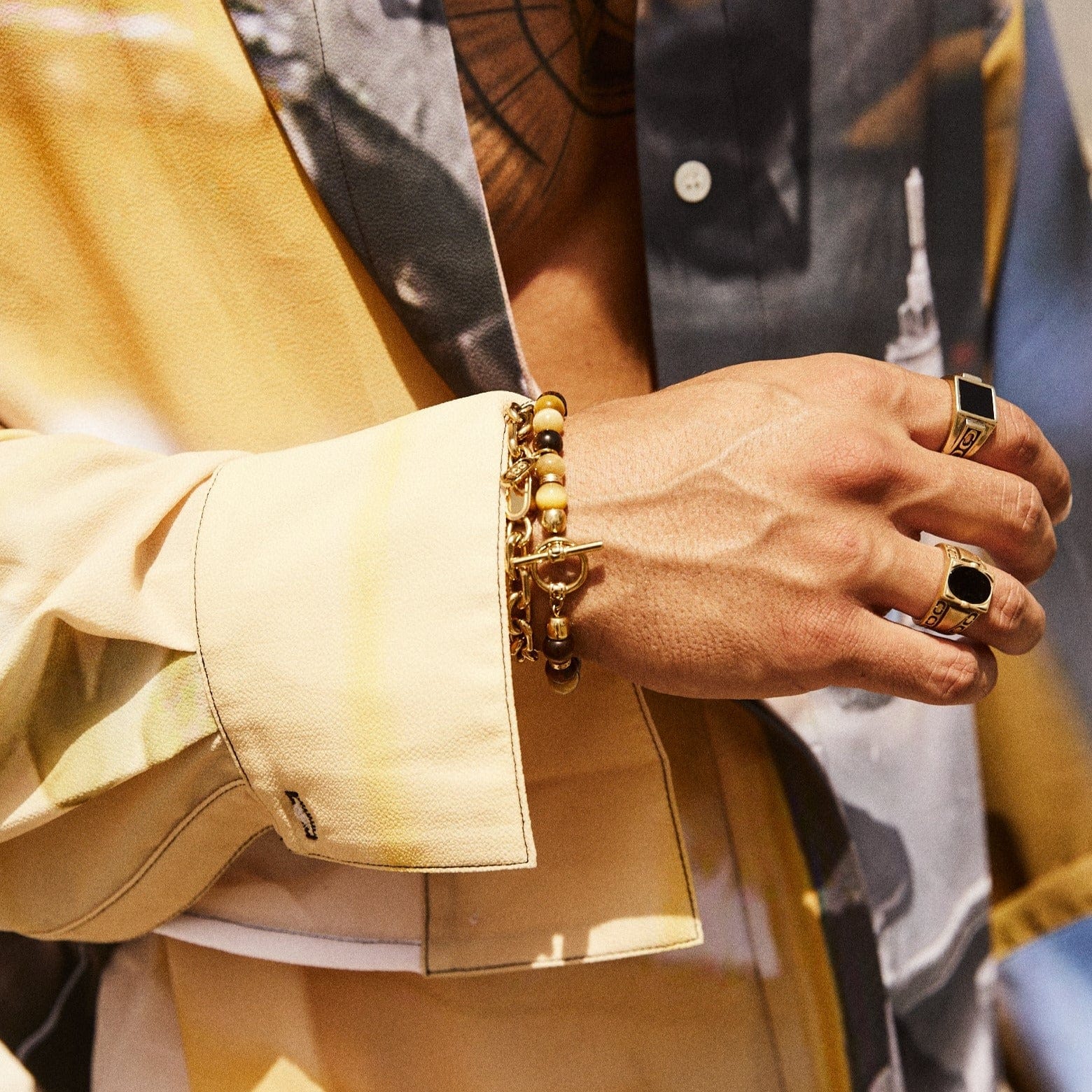 Tigers Eye Bead Bracelet (Gold) - Image 4